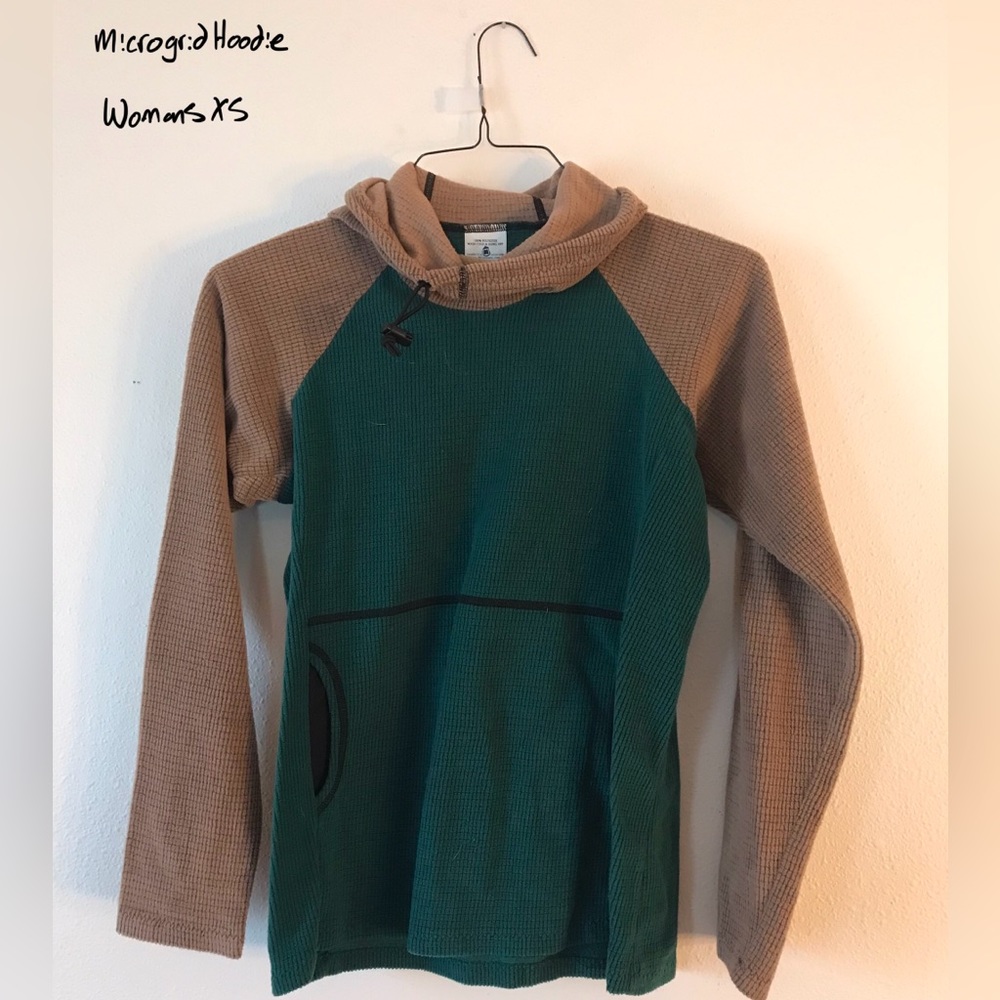 Melanzana Women’s XS Green/Tan Micro Grid Hoodie